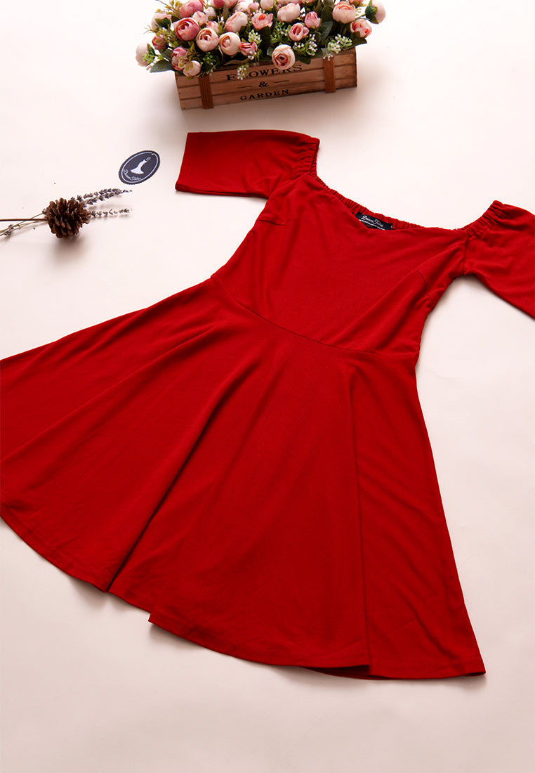 lazada off shoulder dress DT0116 - Plain Off Shoulder Dress